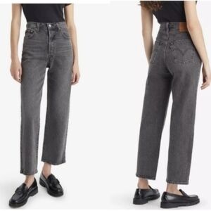 Levi's Ribcage Straight Ankle Jean High Rise Washed Black Grey Button Fly 29 x 2